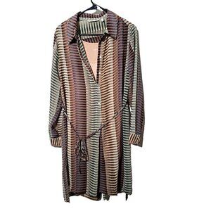 Soft Surroundings Dress Medium Sheer Slip 70s Style Retro Tie Waist Boho Pleated